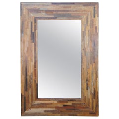 Rustic Lodge Farmhouse Planked Driftwood Floor Wall Overmantel Mirror Modern