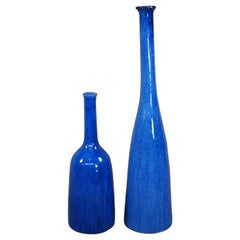 2 Paola Navone Gervasoni 1882 Inout 91 & 92 Ceramic Cobalt Blue Floor Vases