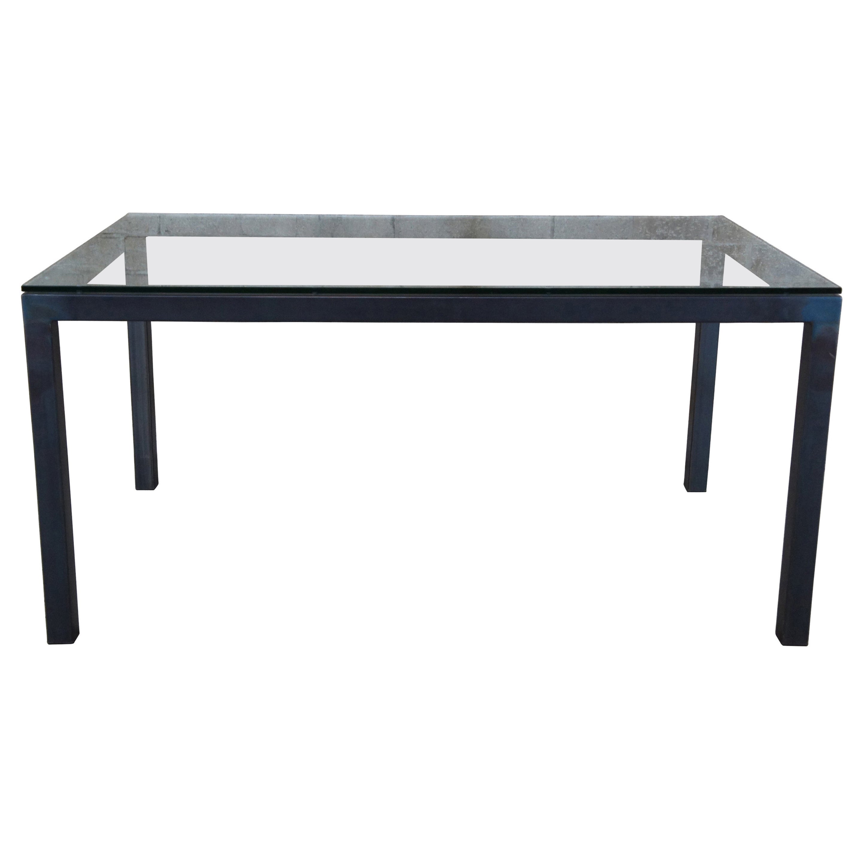 Crate & Barrel Modern Parsons Rectangular Glass & Steel Dining Table Desk MCM 48