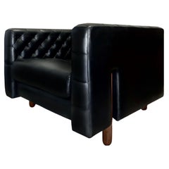 Gianfranco Fratelli Cube Lounge Chair Hand-Stitched Black Leather Cassina, Italy