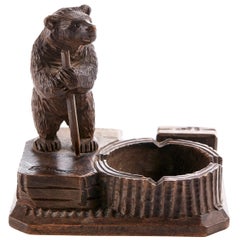 Antique Victorian Black Forest Carved Bear Match Stand