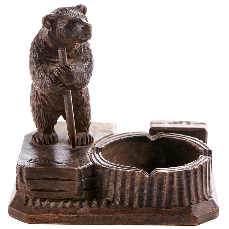 Antique Victorian Black Forest Carved Bear Match Stand For Sale at 1stDibs