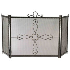 Vintage Wrought Iron Fire Screen, Early 20th Century