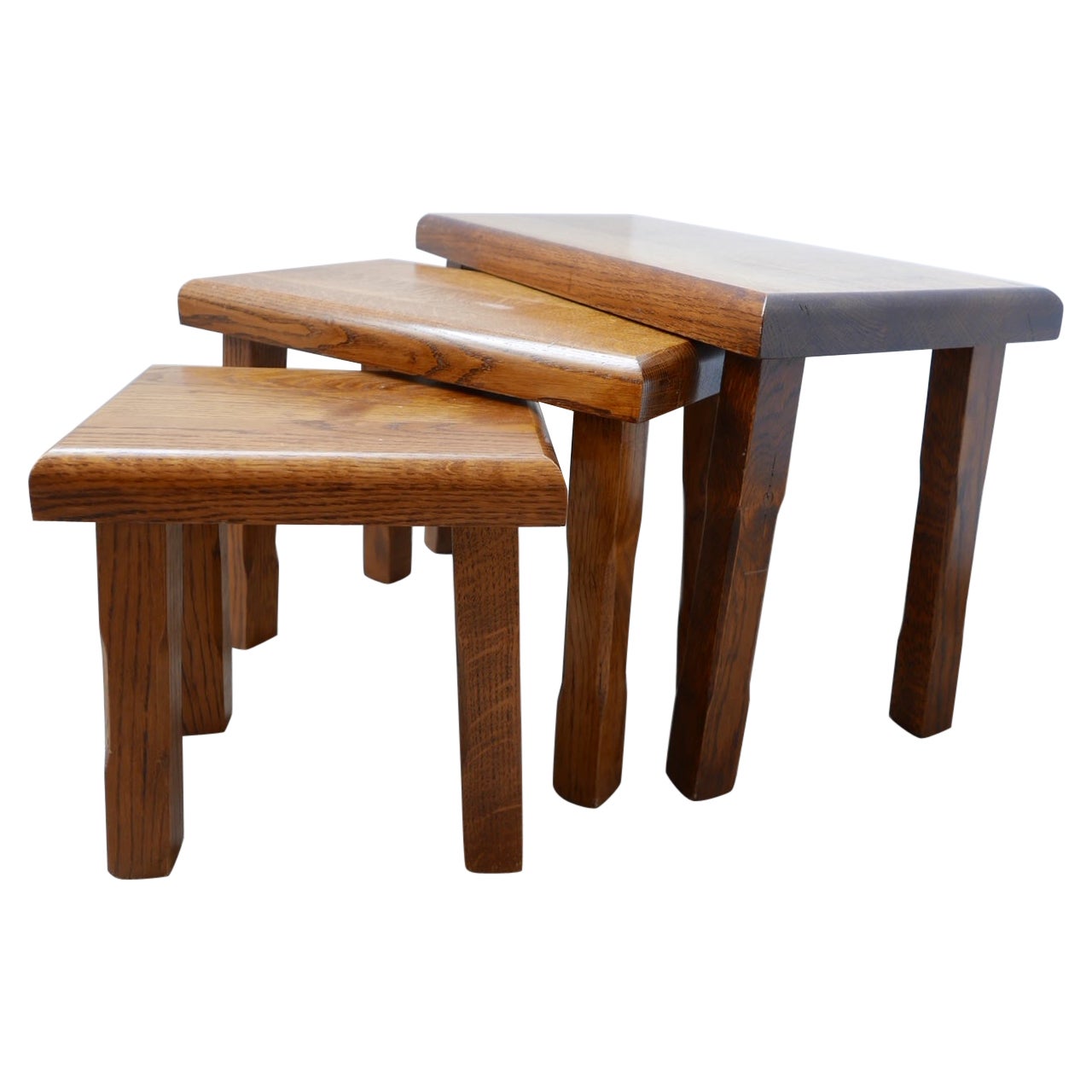 Trio of Dutch Oak Mid-Century Nesting Side Tables