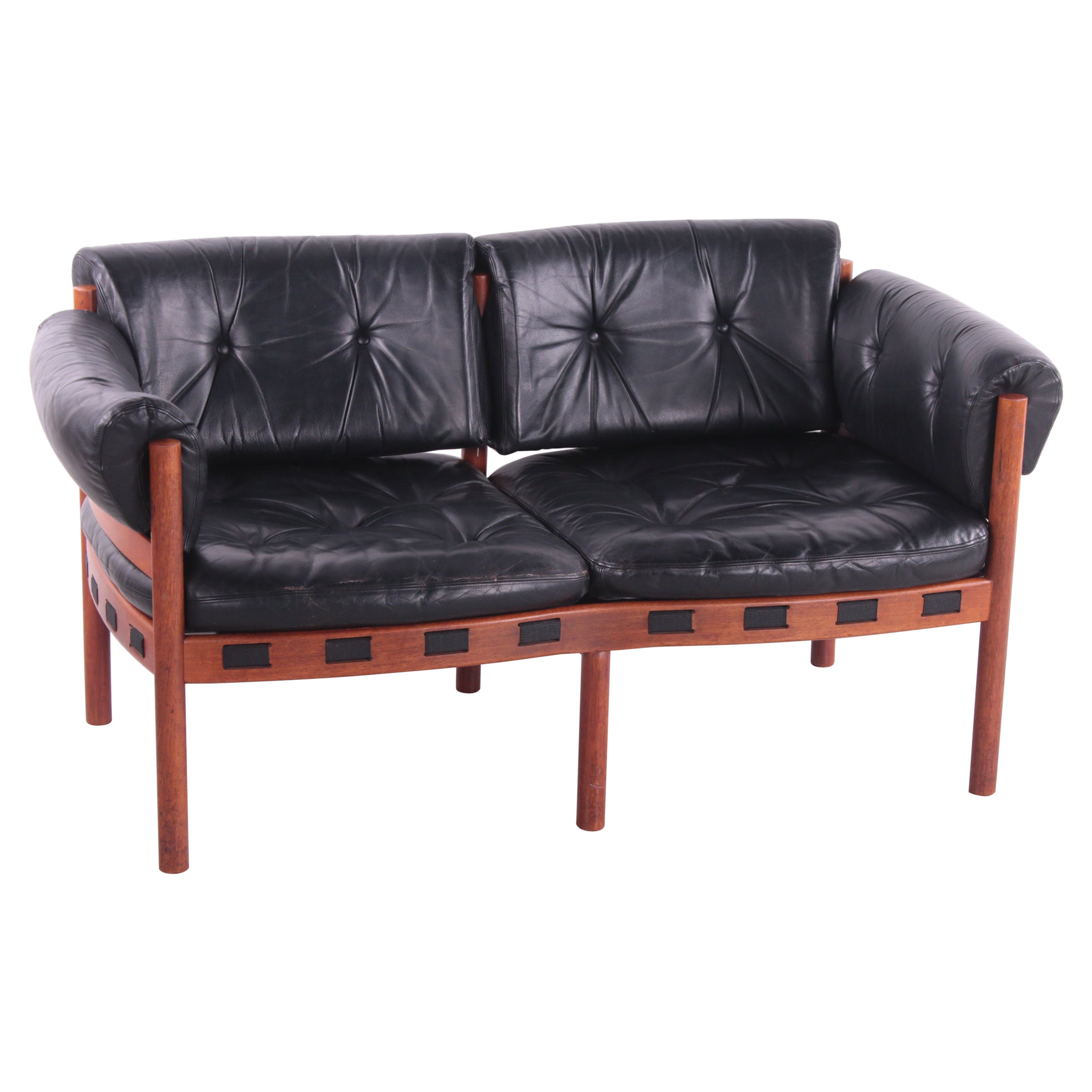 Vintage Black Leather 2 Seater Sofa by Sven Ellekaer for Coja, 1960s