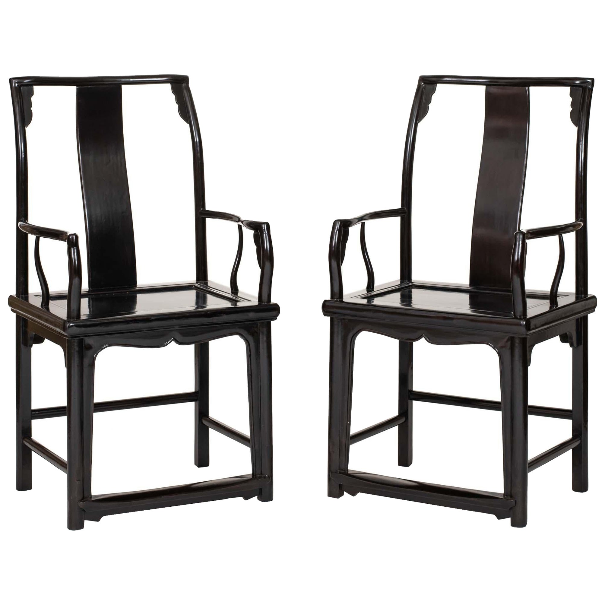 Pair of Antique Chinese Official's Hat Armchairs 