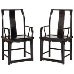 Pair of Antique Chinese Official's Hat Armchairs 
