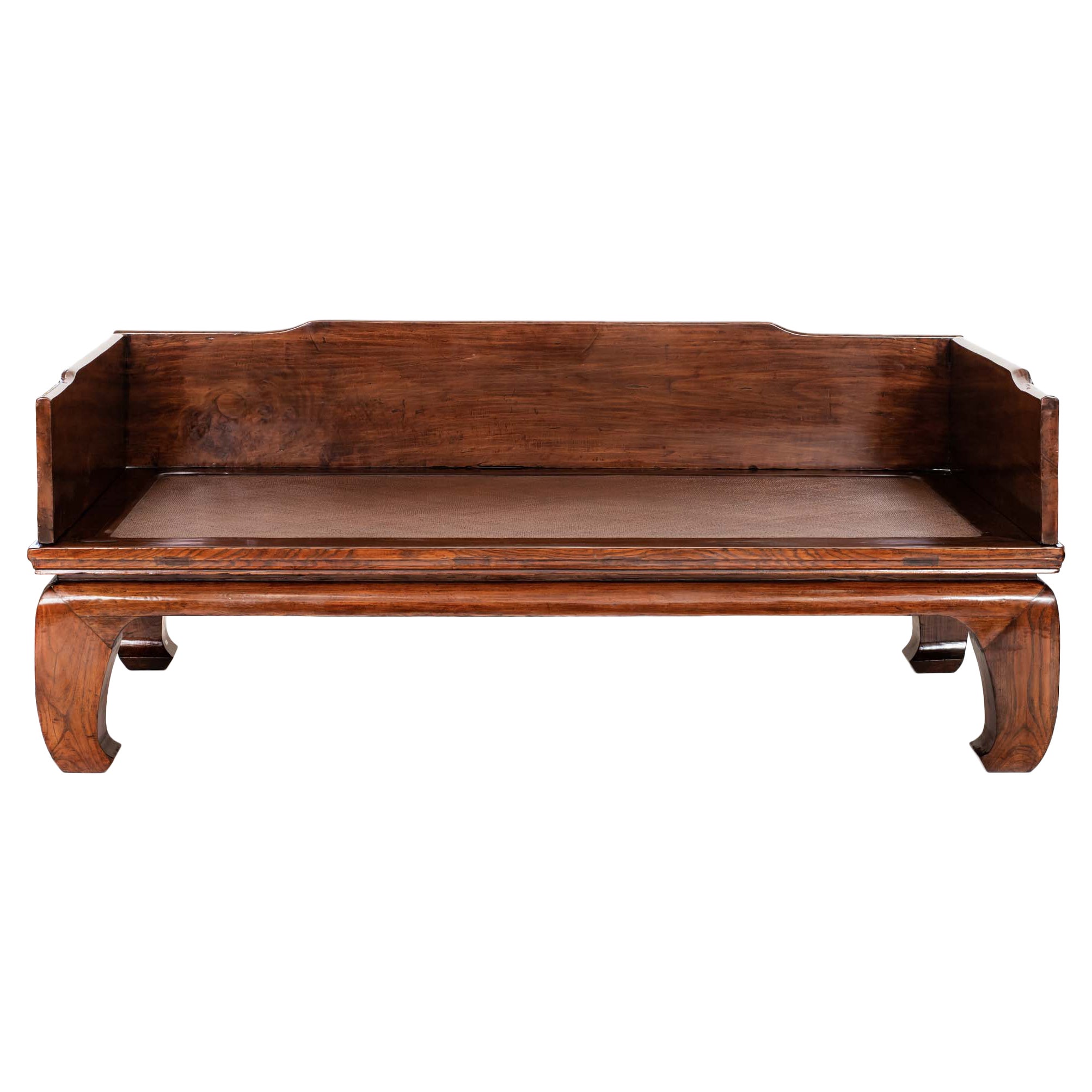 Antique Daybed/Couch Bed with Railings & Cane Seat, Louhan Bed