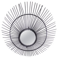 Large Black French Bamboo Sunburst Mirror, 1960s