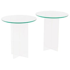 Pair of Glass and Altuglas Pedestal Tables, 1980's