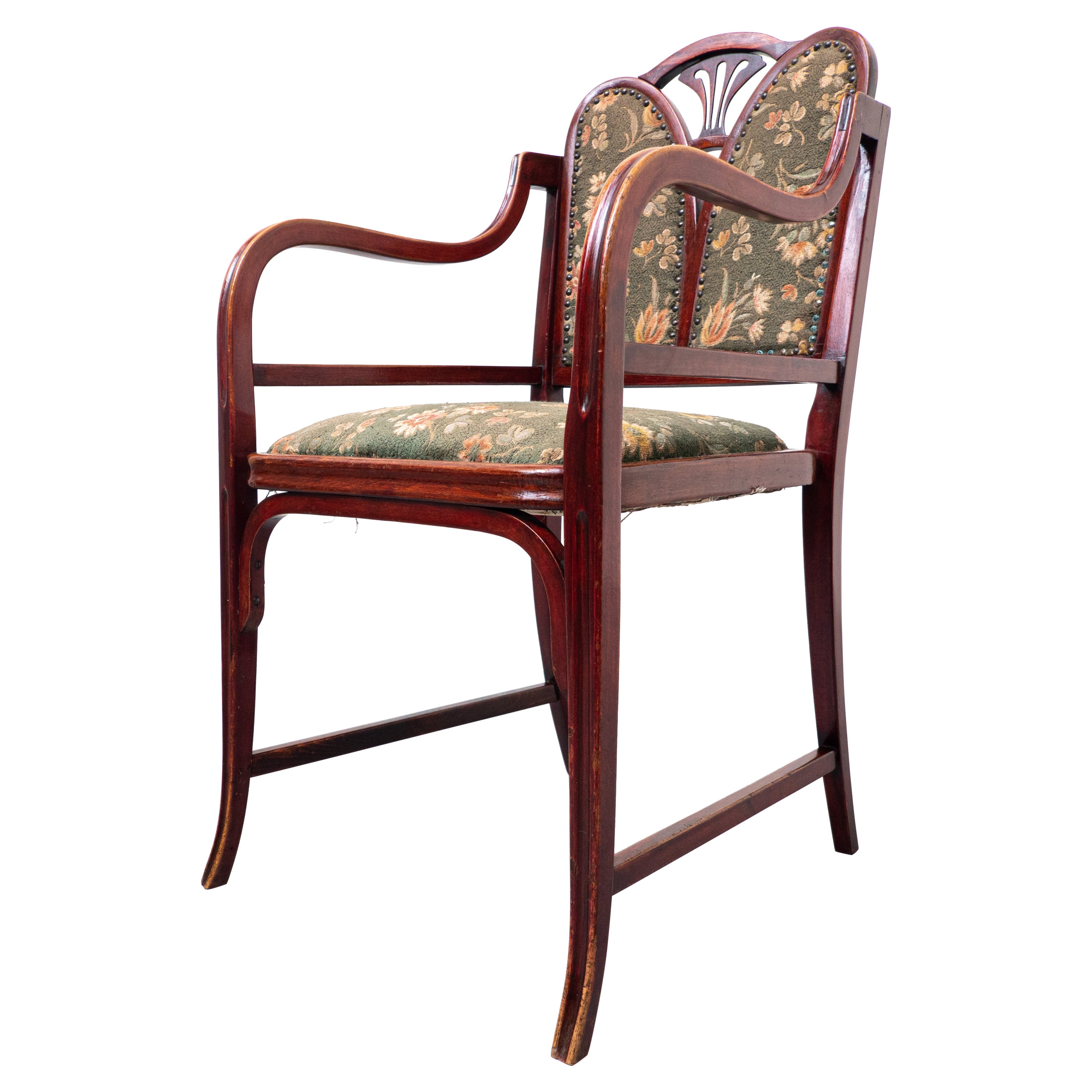 Bentwood Armchair by Thonet, Beech and Fabric, 1930s For Sale
