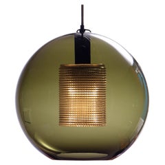 1960's Dark Green Spherical Glass Pendant by Carl Fagerlund for Orrefors Sweden