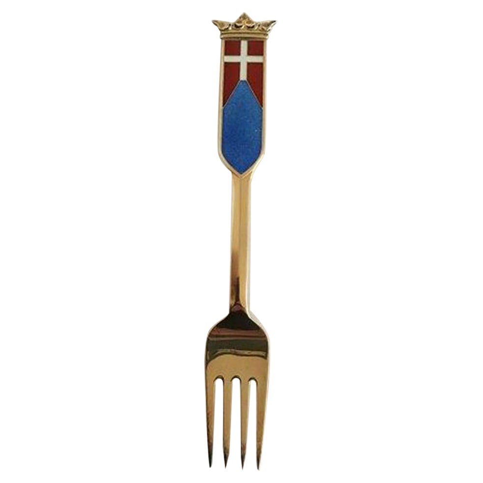 Anton Michelsen Commemorative Fork in Gilded Sterling Silver from 1969 For Sale