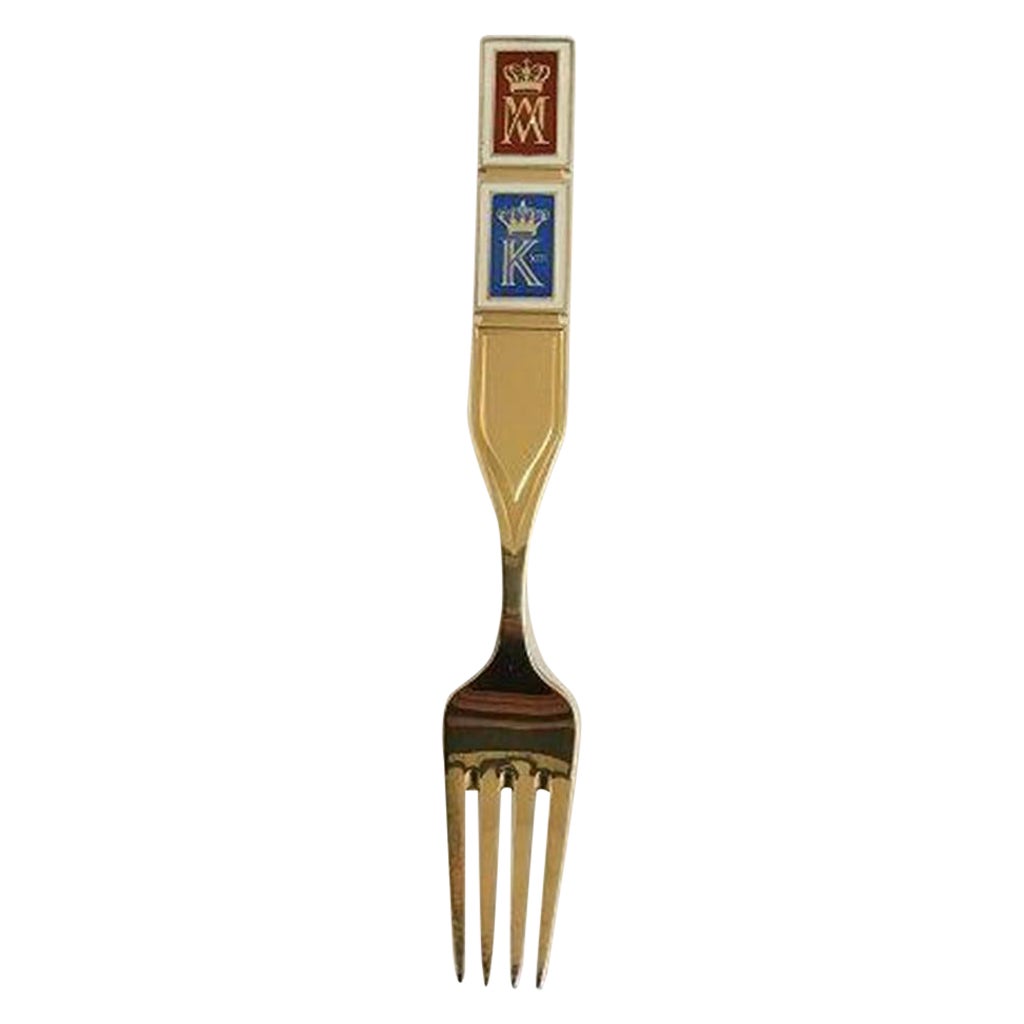 Anton Michelsen Commemorative Fork in Gilded Sterling Silver from 1964 For Sale