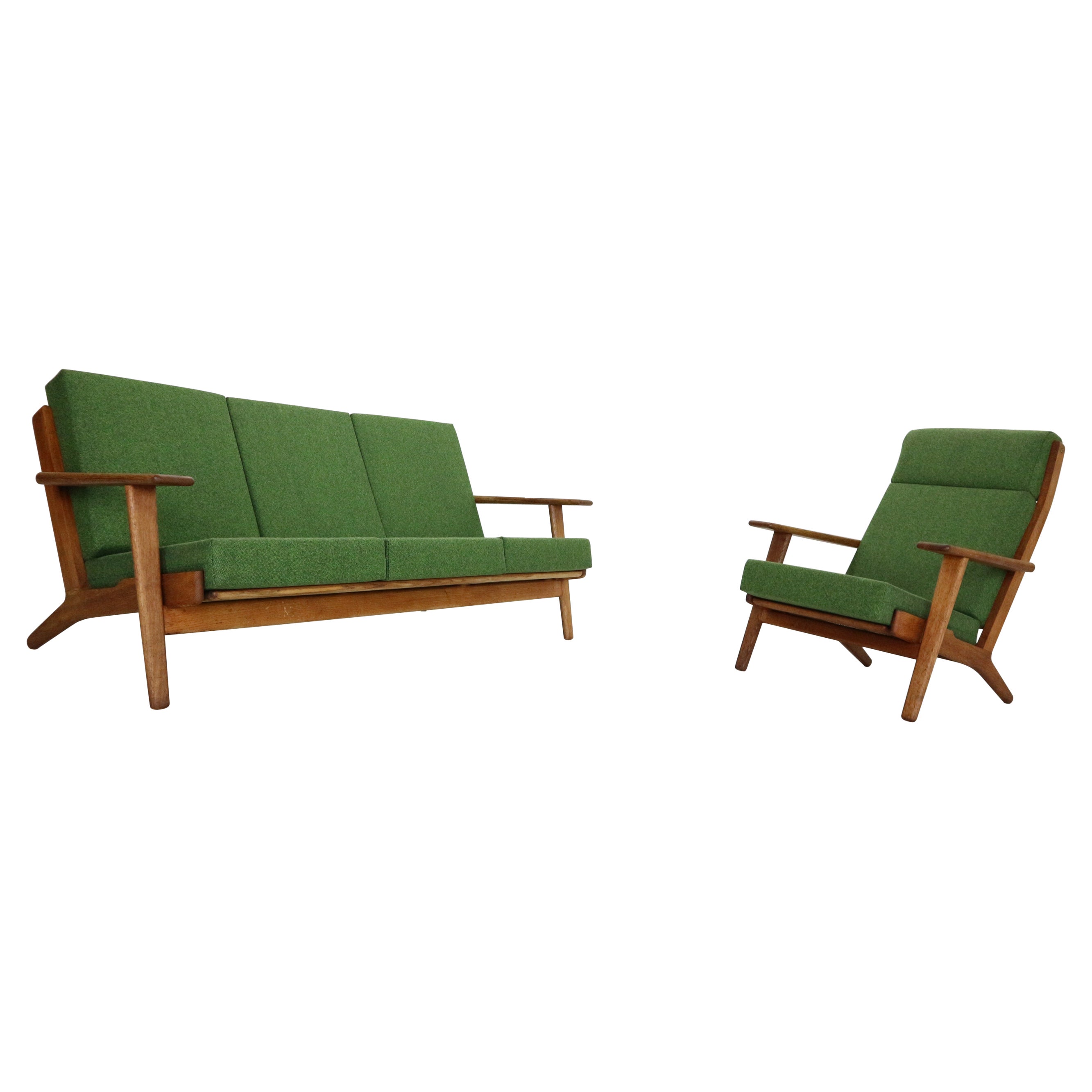 Hans J. Wegner Oak & Green New Reupholstery Living Room Set "GE290" 1960 Denmark