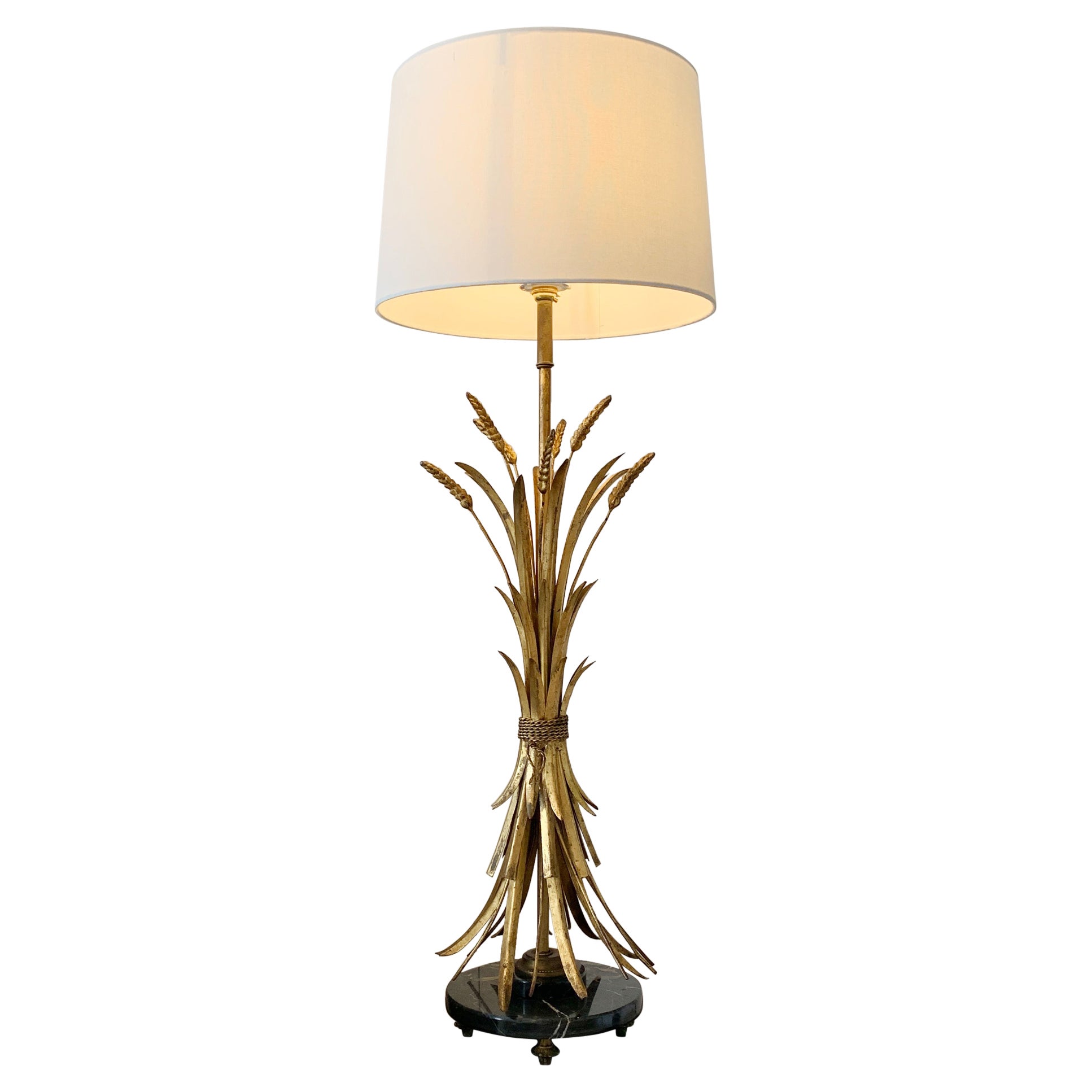 Large Gold Italian Wheat Sheaf Table Lamp on Marble Base For Sale