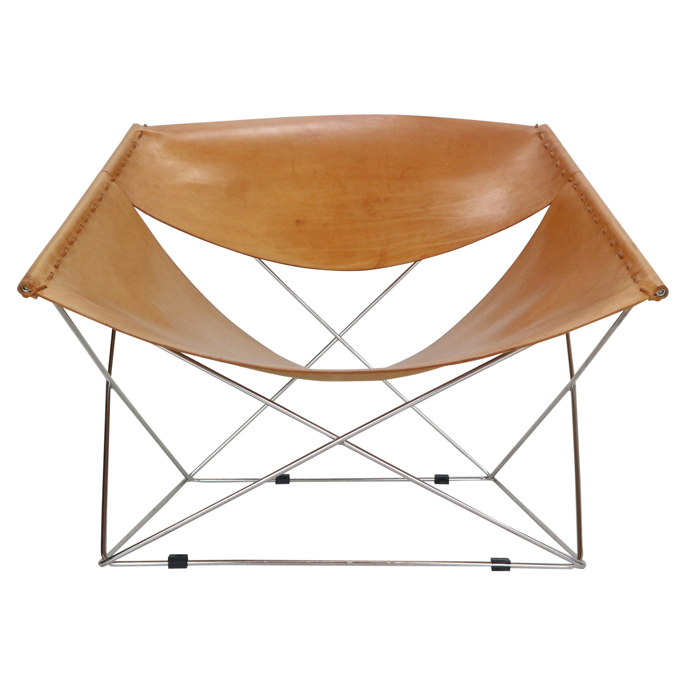 Pierre Paulin Cognac Leather "F675- Butterfly" Lounge Chair For Artifort, 1963