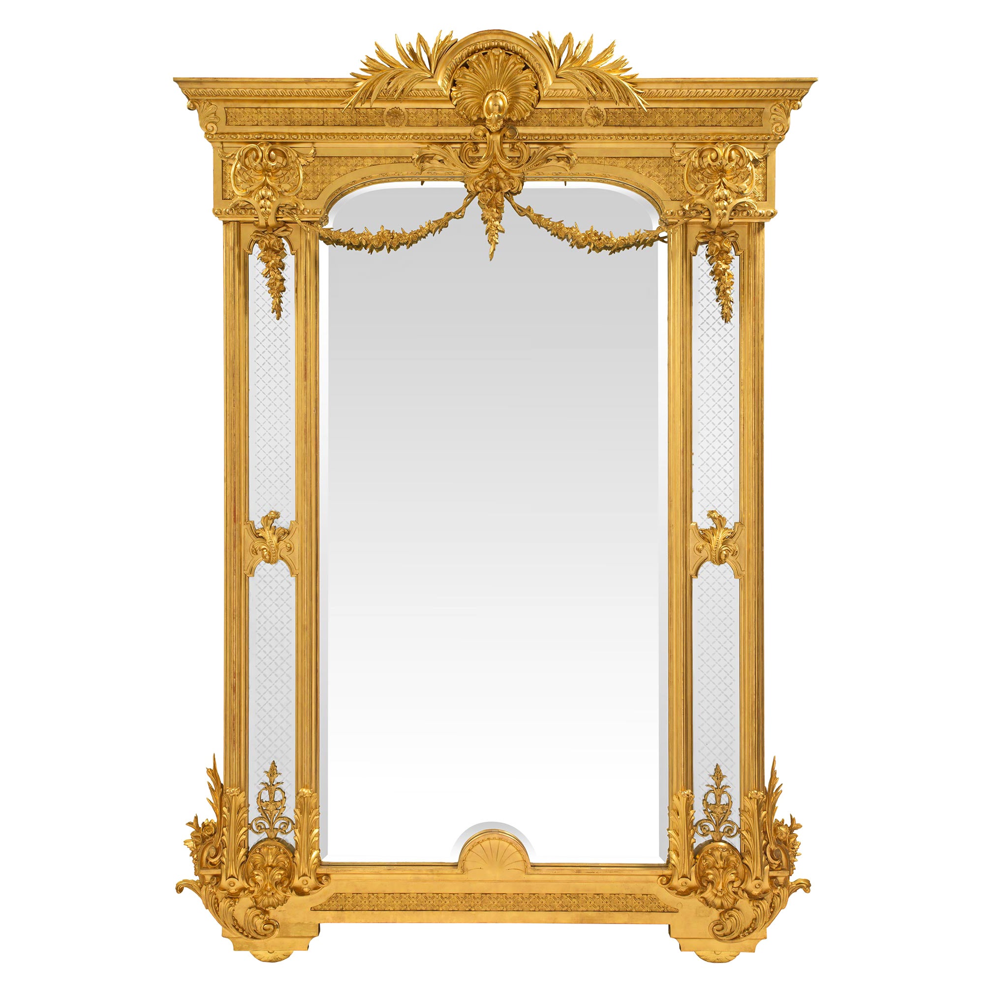 Italian 19th Century Louis XVI Style Giltwood Double Framed Mirror