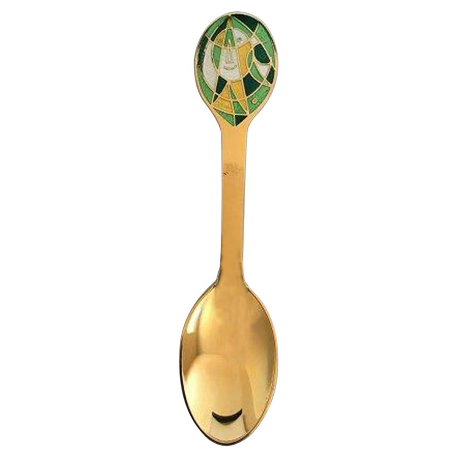 A. Michelsen Christmas Spoon 1980 in Gilded Sterling Silver with Enamel For Sale