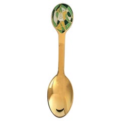 Vintage A. Michelsen Christmas Spoon 1980 in Gilded Sterling Silver with Enamel