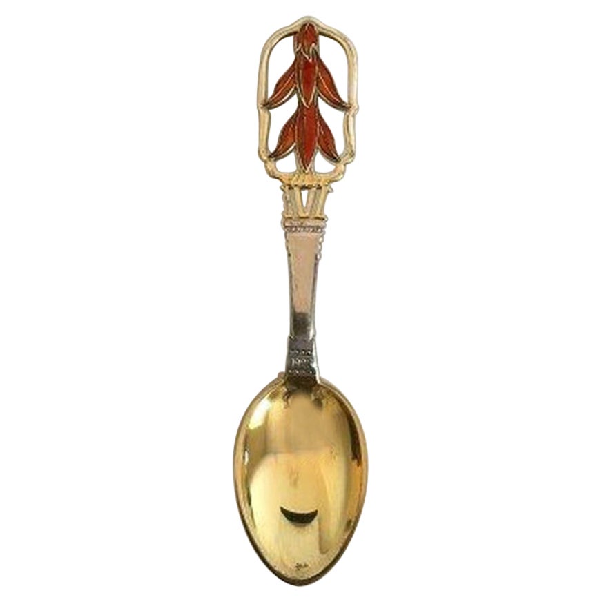 A. Michelsen Christmas Spoon 1928 in Gilded Sterling Silver with Enamel For Sale