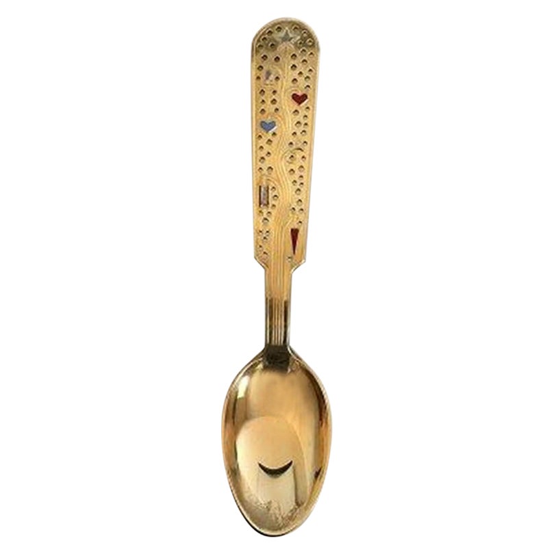 A. Michelsen Christmas Spoon 1939 in Gilded Sterling Silver with Enamel For Sale