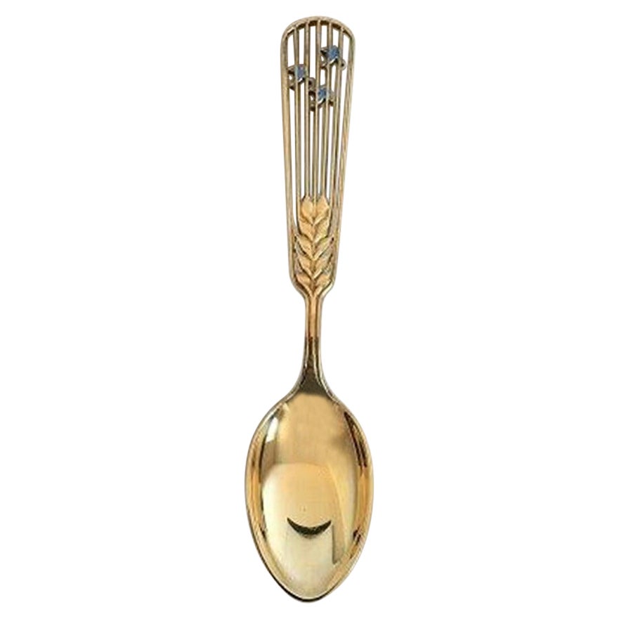 A. Michelsen Christmas Spoon 1937 in Gilded Sterling Silver with Enamel For Sale