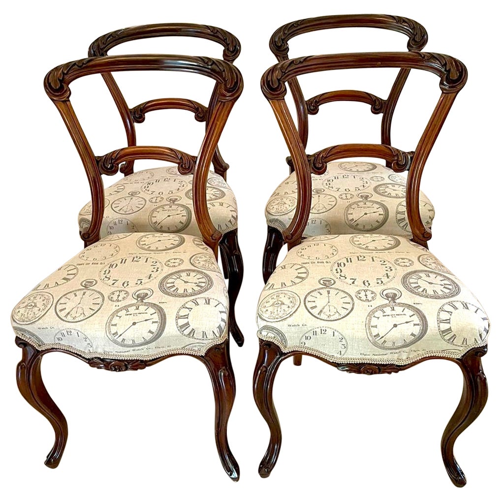 Exceptional Quality Set of 4 Victorian Carved Rosewood Dining Chairs For Sale