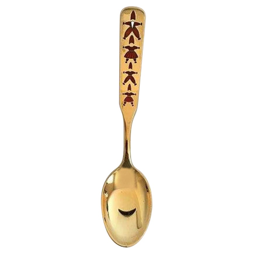 A. Michelsen Christmas Spoon 1957 in Gilded Sterling Silver with Enamel For Sale