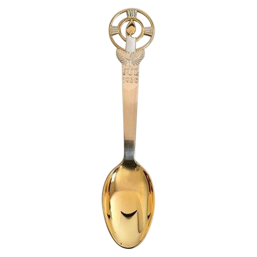 A. Michelsen Christmas Spoon 1936 in Gilded Sterling Silver with Enamel For Sale