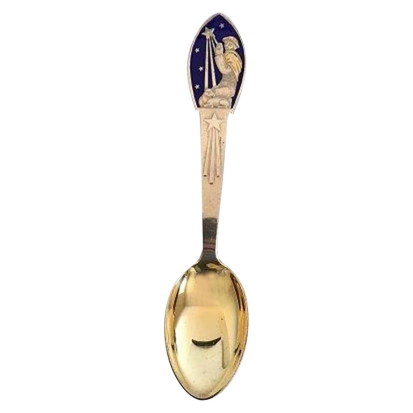 A. Michelsen Christmas Spoon 1935 in Gilded Sterling Silver with Enamel For Sale
