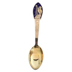 Vintage A. Michelsen Christmas Spoon 1935 in Gilded Sterling Silver with Enamel