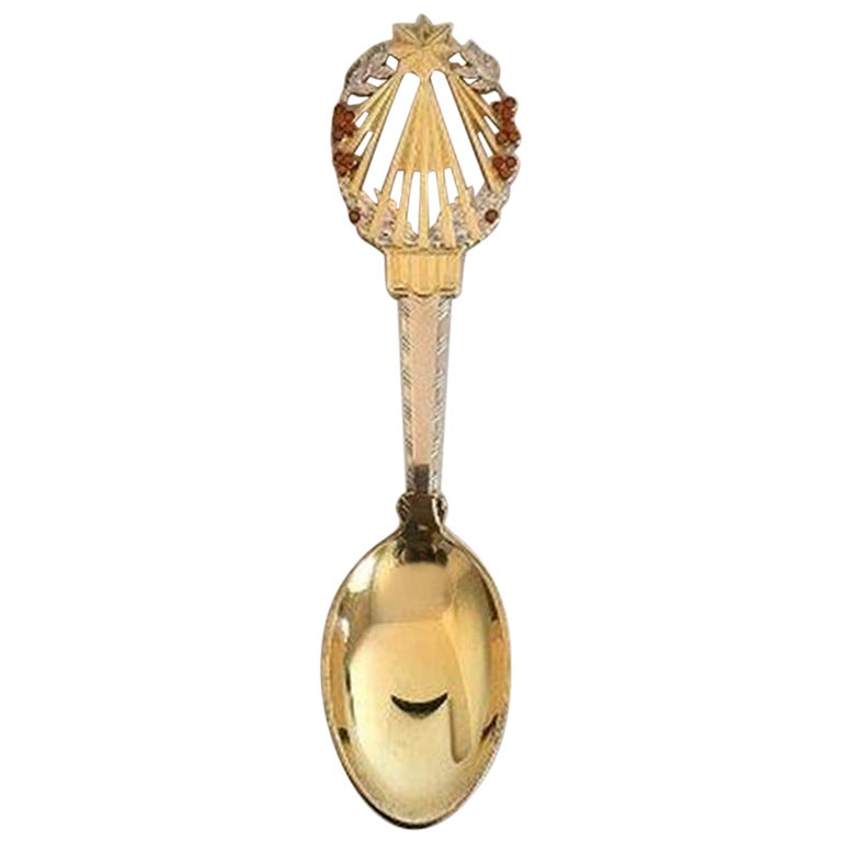 A. Michelsen Christmas Spoon 1922 in Gilded Sterling Silver with Enamel For Sale