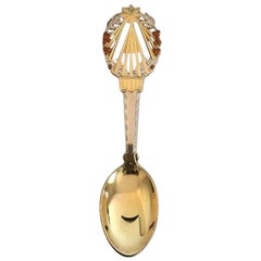 Vintage A. Michelsen Christmas Spoon 1922 in Gilded Sterling Silver with Enamel
