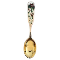 Vintage A. Michelsen Christmas Spoon 1955 in Gilded Sterling Silver with Enamel