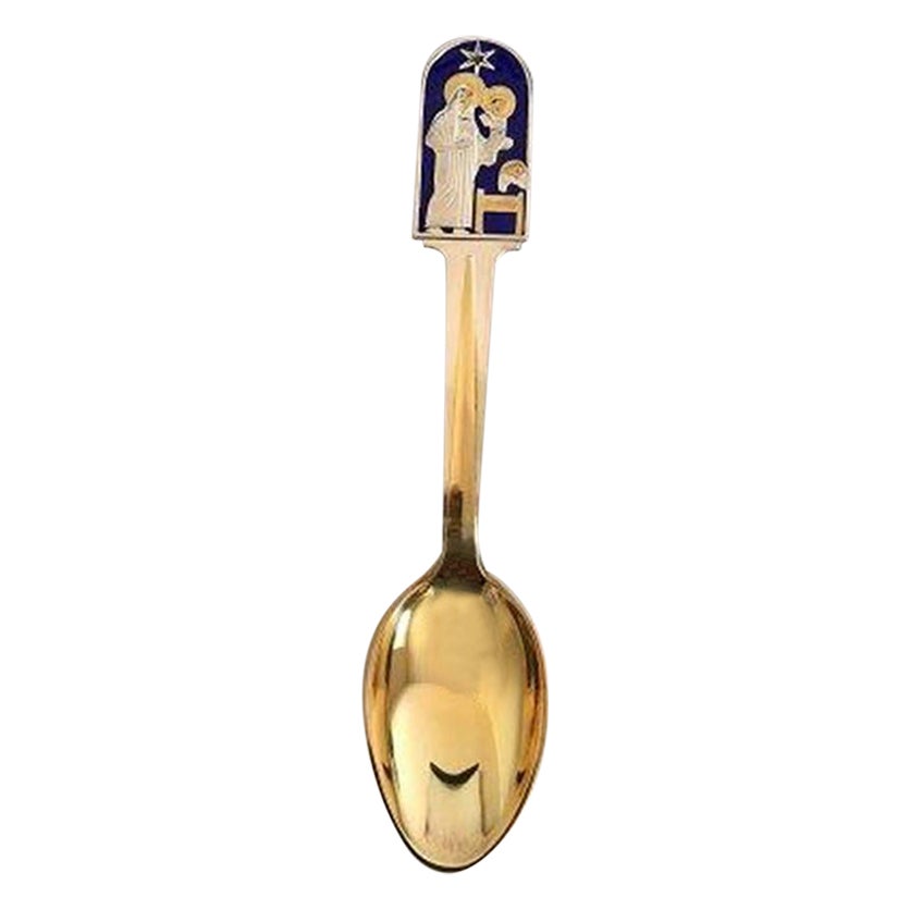 A. Michelsen Christmas Spoon 1934 in Gilded Sterling Silver with Enamel For Sale