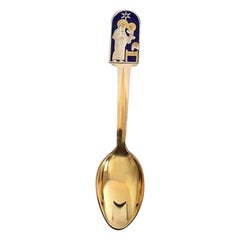 Vintage A. Michelsen Christmas Spoon 1934 in Gilded Sterling Silver with Enamel