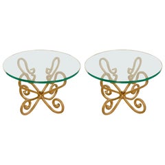 Venetian Style Glass Top Side Tables on Gilded Iron Base, Italy