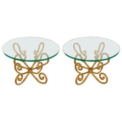 Venetian Style Glass Top Side Tables on Gilded Iron Base, Italy