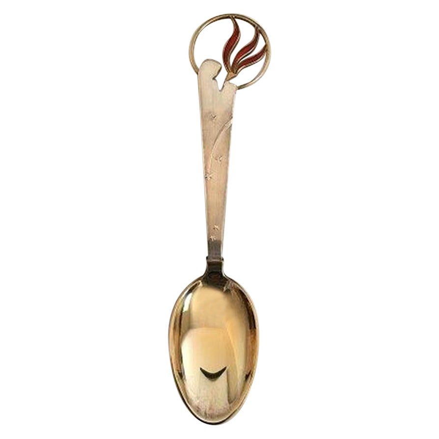 A. Michelsen Christmas Spoon 1933 in Gilded Sterling Silver with Enamel For Sale