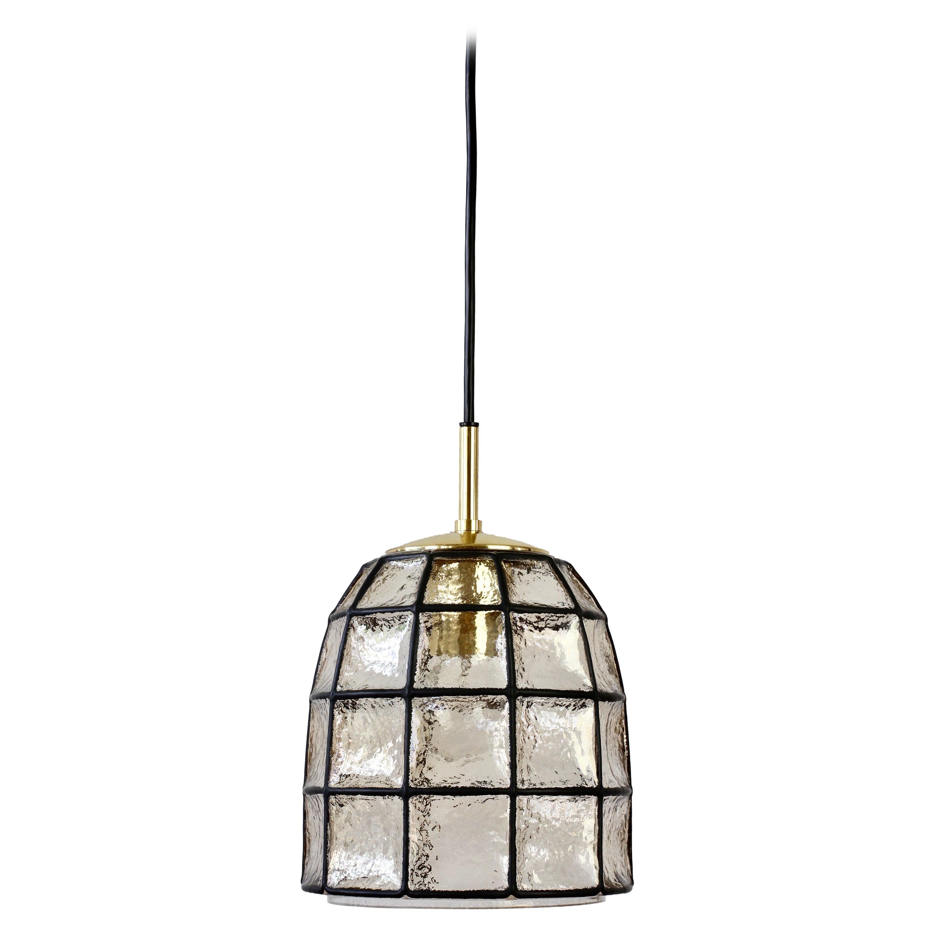 Limburg Mid-Century Vintage Glass and Brass Bell Pendant Light / Lamp, 1960s For Sale