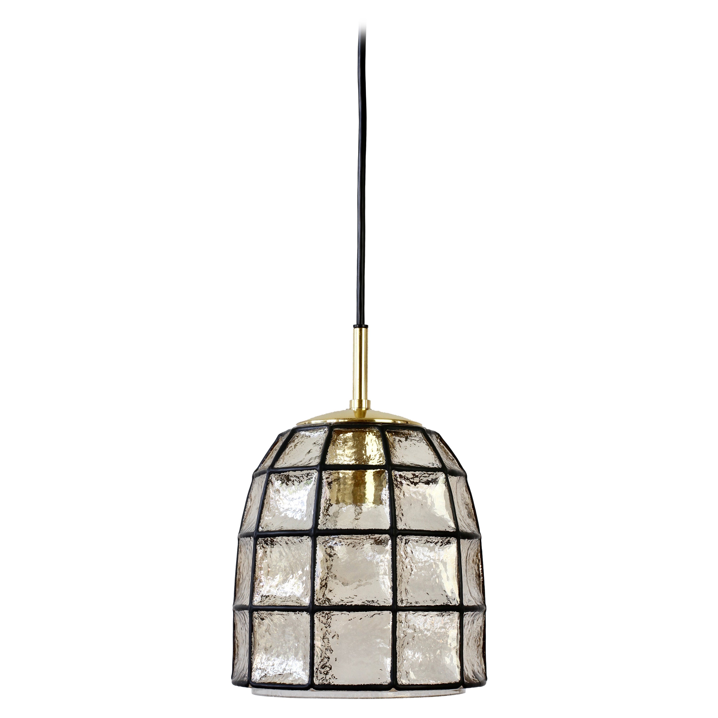 Limburg Mid-Century Vintage-Glas- und Messing-Glocken-Hängelampe / Lampe, 1960er Jahre