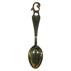 Vintage A. Michelsen Christmas Spoon 1948 in Gilded Sterling Silver with Enamel