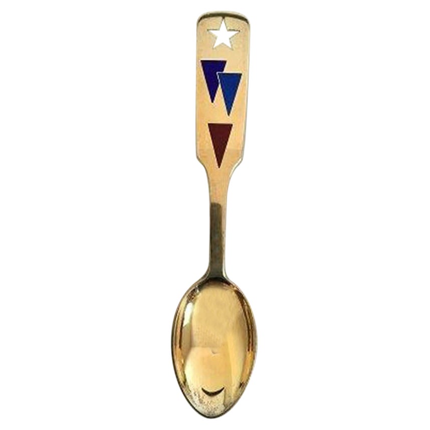 A. Michelsen Christmas Spoon 1954 in Gilded Sterling Silver with Enamel For Sale