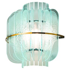 Retro Italian Wall Light in Blue Glass and Brass