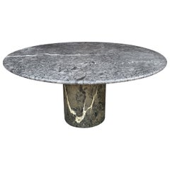 Large Mid Century Italian Modern Circular Marble Dining Table in Green & Gray