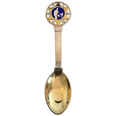 Vintage A. Michelsen Christmas Spoon 1931 in Gilded Sterling Silver with Enamel
