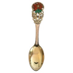 Vintage A. Michelsen Christmas Spoon 1925 in Gilded Sterling Silver with Enamel