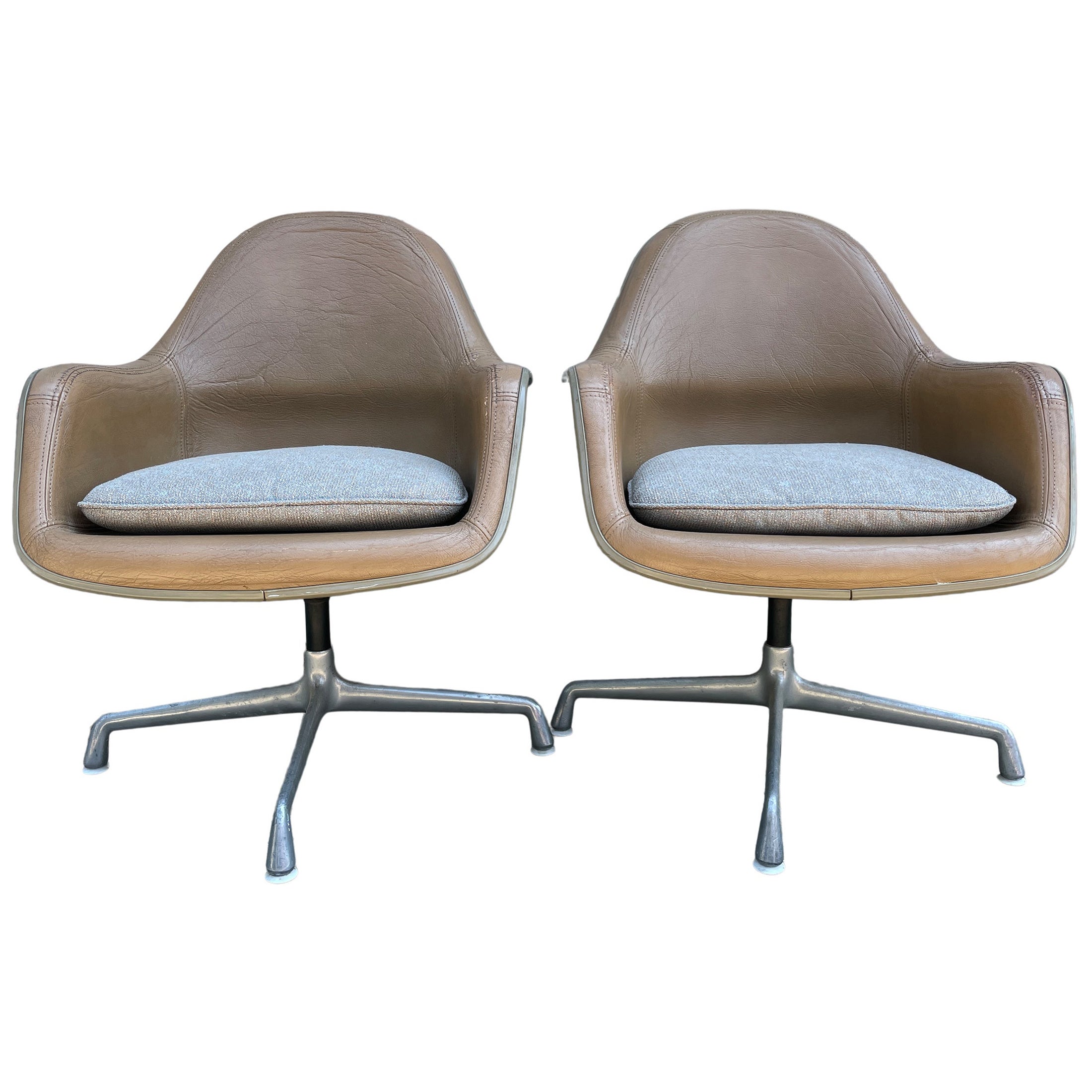 Pair of Mid-Century Modern Herman Miller Leather Lounge Shell Chairs