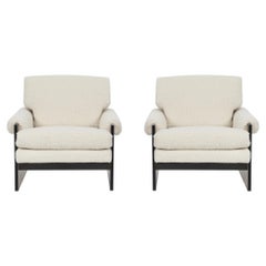 Pair of Milo Baughman Smoked Bronze Plexi Lounge Chairs in Boucle